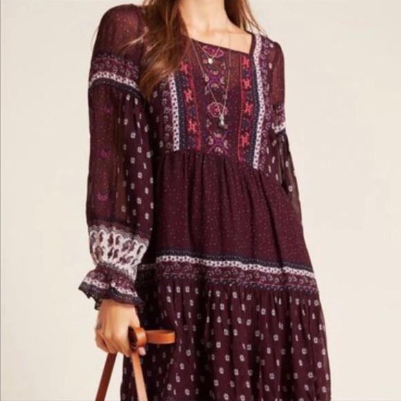 anthropologie beaded tunic dress Anthropologie Womens Riya Beaded Grey Tunic Midi Dress w Tassel Belt,  Large (P)